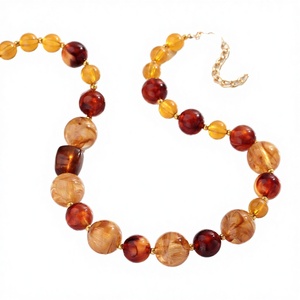 Collar de Cuentas Redondas de Acrílico Transparente Color Ámbar Amarillo-Marrón, Estilo Hip Hop Vintage, para Fiestas, Otoño-Invierno, Regalo - Product Image 3