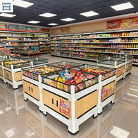 Comptoir d'exposition portable pour supermarché, double niveau, avec plateau en verre, présentoir à collations, clôture en maille, table promotionnelle pour épicerie