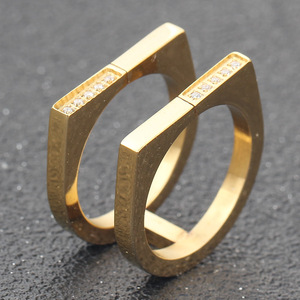 Geometric Asymmetrical Diamond Zircon <b>Open</b> <b>Ring</b> Stainless Steel Unisex Fashion Jewelry Gift 10MM Channel Setting - Product Image 2