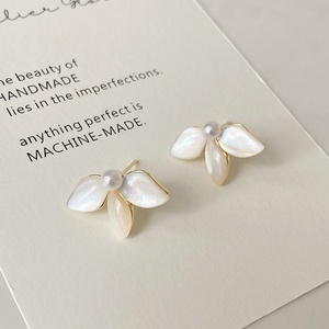 Women's Brass Jewelry Personalized Cute <b>Small</b> <b>Earrings</b> Natural Pearls Shell Flower <b>Studs</b> Geometric Weddings Parties - Product Image 1