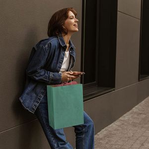 Sacs shopping en papier kraft moyen avec poignées, sacs fourre-tout artisanaux pour boutiques, magasins de détail, fêtes d'anniversaire, sacs en papier pour bijoux - Product Image 6