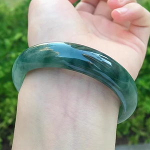Myanmar Ice jadeite Bangle dân tộc phụ nữ hố cũ đầy đủ màu xanh lá cây dương xanh dầu xanh hoa nổi vòng tròn thật Ngọc Bích - Product Image 1
