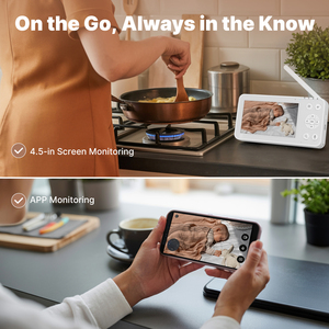 Telecamera di Sicurezza WiFi Tuya Smart Home per Bambini e Animali Domestici con Schermo LCD da 4,5 Pollici, <span class=keywords><strong>Zoom</strong></span> PTZ, Sensore di Temperatura e Ninna Nanna - Product Image 3