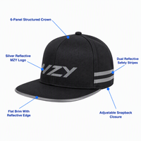 Casquette de cyclisme de sécurité 6 panneaux pour la conduite nocturne, avec broderie argentée réfléchissante, visibilité à 360°, 100% polyester, personnalisable en gros