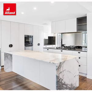 Allandcabinet ทันสมัยหรูหราสีขาวบางเฉียบ MDF ที่จับตู้ครัวที่มีปลายมนน้ำตกลอย<span class=keywords><strong>เกาะ</strong></span> - Product Image 1