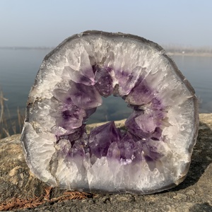 Cristallo naturale artigianato sorridente ametista Geode lastre lucidato grande ametista Geode fetta per la decorazione - Product Image 4