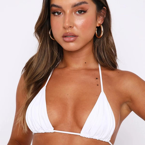 Coloquin Conjunto de 2 piezas de spandex/nailon liso con cuello halter para mujer, top de <span class=keywords><strong>bikini</strong></span> triangular acolchado, negro, M - Product Image 1