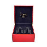 Boîte cadeau à vin à charnières rouge avec logo personnalisé, boîte d'emballage de luxe en MDF/bois avec insert en mousse de velours pour 2 bouteilles de vin