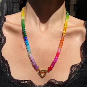 قلادة عنق للنساء من حجر الراين والزجاج والكريستال مطرز بالخرز من Zooying ، قلادة عنق من الحجر الطبيعي لقوس قزح بوهيمي للنساء - Product Image 6