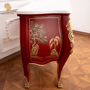 Furnitur Cina antik berwarna halus lukisan figur kuno kabinet konsol lukisan tangan merah sisi marmer kabinet atas - Product Image 6