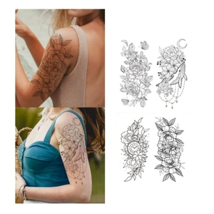 <span class=keywords><strong>Tatouage</strong></span> corporel autocollant noir <span class=keywords><strong>dessin</strong></span> au trait <span class=keywords><strong>fleur</strong></span> papillon jetable étanche à la transpiration tatouages temporaires pour femmes - Product Image 1