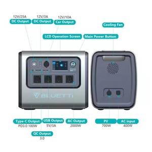 Estación de energía portátil 6 puertos USB 2000W 2000Wh cargador de batería de iones de litio controlador MPPT inversor de onda sinusoidal pura para exteriores - Product Image 2