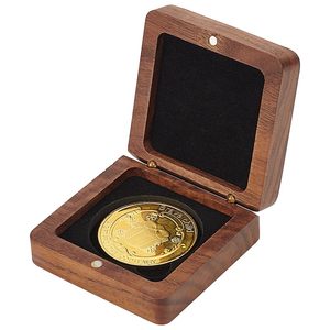 68*68mm Rectangle Small Vintage Durable Airtight Multifunction Commemorative Coin Badge <b>Medal</b> Solid Wood Gift Box Storage Box - Product Image 1