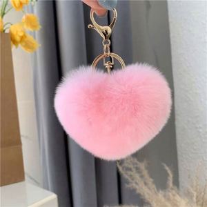 Heart-Shaped Multicolor Heart Shape Faux Fur <b>Keyring</b> Pom Puff Ball With for Diy Keychain Gift - Product Image 2