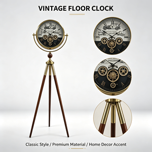 Reloj de pie trípode vintage con engranajes expuestos, marco de aleación, esfera de madera estilo coche antiguo, movimiento de cuarzo, decorativo, tipo reloj de <span class=keywords><strong>abuelo</strong></span> - Product Image 4