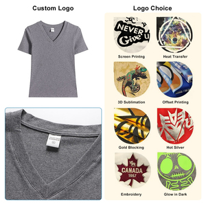 T-shirts pour femmes de haute qualité, logo personnalisé, 230 g/m², 92 % coton, 8 % élasthanne, tricot décontracté, col en V, manches courtes, ajustés, respirants - Product Image 3