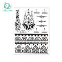 En gros Femmes Fille Dentelle Noir Corps Art Sexy Poitrine Cou Temporaire Inde Mehndi Mandala Fleur Noir Tatouage Autocollants Henné