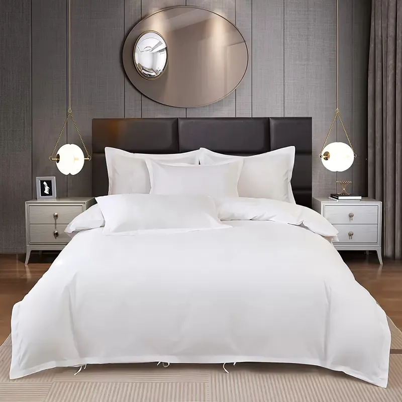 लक्जरी होटल लिनन की आपूर्ति आकार डिजाइन आरामदायक बिस्तर सेट सफेद 100% कपास बेडशीट अनुकूलित बेडस्प्रेड