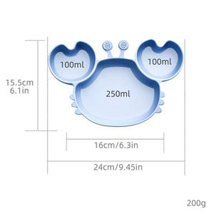 Assiette à repas pour tout-petits de couleur unie, vaisselle pour bébé, design mignon de crabe, plat avec cuillère et fourchette avec couvercle, logo personnalisé - Product Image 5
