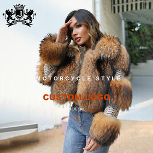 New Arrival Fashion Luxury <strong>Wool</strong> With Natural Raccoon Fur <strong>Coat</strong> for <strong>Women</strong> <strong>UK</strong> Genuine Cropped Fur Jacket - Product Image 3