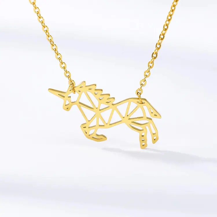 Jewelry Stainless Steel Wholesale Origami Horse Animal Pendant Necklace Silver Gold Rose Gold Chain Choker Necklace For Women