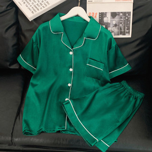 In stile minimalista stile Senior <span class=keywords><strong>verde</strong></span> intellettuale pigiama da <span class=keywords><strong>donna</strong></span> a maniche corte Cardigan estivo abito Casual Casual in seta di ghiaccio - Product Image 2