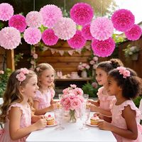 Bunga Pom Pom dari Kertas Tisu, Merah Muda, Merah Mawar, Bola Bunga Kertas untuk Dekorasi Pesta Ulang Tahun, Bridal Shower, Pernikahan, dan Baby Shower