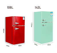 Réfrigérateur rétro à double porte congélateur supérieur réfrigérateur domestique plusieurs options de couleur économie d'énergie de haute qualité 98/108/140L/197L