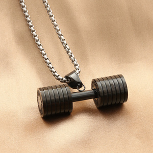 <b>Dumbbell</b> Pendant Stainless Steel Men's Fitness Charm Necklace Geometric Design Gift Jewelry 280185 - Product Image 2