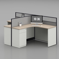 Bureau de travail moderne incurvé en forme de T pour 2 personnes avec cloison et chemin de câbles intégré pour table d'employé