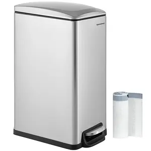 SONGMICS Slim Large Capacity Stainless Steel Home Kitchen Office Trash Can 48 L Hotel Room Pedal Waste Bin