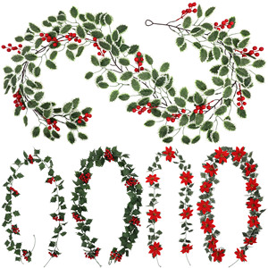Guirlandes de Noël artificielles, couronne de feuilles de pin, décoration pour la maison, décoration extérieure, décoration de mariage, matériau plastique, 6 styles disponibles - Product Image 5