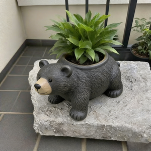 Pot de fleurs réaliste en résine en forme d'ours <span class=keywords><strong>noir</strong></span> - Pot décoratif en forme d'animal sauvage pour jardin, support rustique pour plantes succulentes pour cabane - Product Image 3