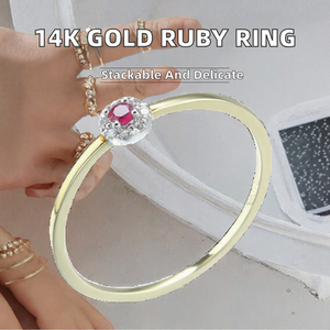 14K Solid Gold <b>Ruby</b> <b>Ring</b> Delicate Stackable Gemstone Band Round Claw Set <b>Ring</b> <b>for</b> <b>Women</b> Gift Wedding - Product Image 2