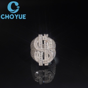 Custom Dollar Sign Lab Diamond <b>Ring</b> Solid Sterling <b>Silver</b> 925 Gold Plated <b>Cross</b> Lad Grown Diamond <b>Ring</b> Iced Out Hip Hop Jewelry - Product Image 1
