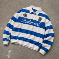Sweat-shirt polo à manches longues personnalisé avec logo, patchwork rayé, broderie de lettres style universitaire, style Old Money, coupe oversize