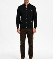 Pulls pour hommes automne-hiver, col montant, cardigan boutonné, poche à rabat, entièrement boutonné, maille fine, manches longues, tricot côtelé doux