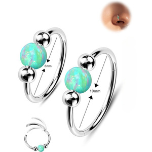 Stainless Steel Nose <b>Ring</b> <b>Opal</b> Ball 18G Hinge Closure For Women Fashion Piercing Jewelry - Product Image 2