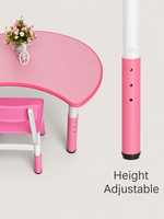 Ensemble table et chaises demi-lune rose pour enfants, idéal pour la maternelle, la salle de classe, la salle de jeux à domicile et le centre d'apprentissage de la garderie
