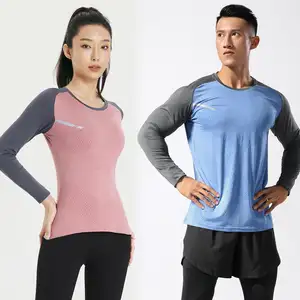 Best Selling Sport Wear Long Sleeve Gym T-shirts For Men Reglan Sleeve Sport Tops Active Stretch Polyester Spandex Fitness Cloth