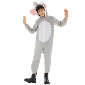 Costume d'éléphant pour enfants de 5 à 7 ans, gris, avec capuche et oreilles, pour spectacle et cosplay - Product Image 3