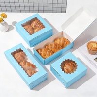 Boîte d'emballage personnalisée portable biodégradable de qualité alimentaire bleue pour pâtisserie, gâteaux et desserts avec fenêtre