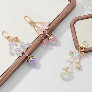 Sweet Bow Strawberry Resin Keychain Pearl Bead Charm Gold Chain Pendant Y2K Cute Bag Accessory <b>Gift</b> for Women Girl Wholesale - Product Image 1