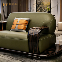 Großflächige Villa Hochwertiges Ebenholz Massivholz Erstklassiges Leder Neuer Chinesischer Stil Multifunktionales Sofa-Set Wohnzimmer