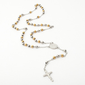 Gioielli europei di moda calda nuovo design 3mm 4mm perline in acciaio inox <span class=keywords><strong>oro</strong></span> <span class=keywords><strong>placcato</strong></span> argento lungo <span class=keywords><strong>rosario</strong></span> religioso a forma di croce - Product Image 4