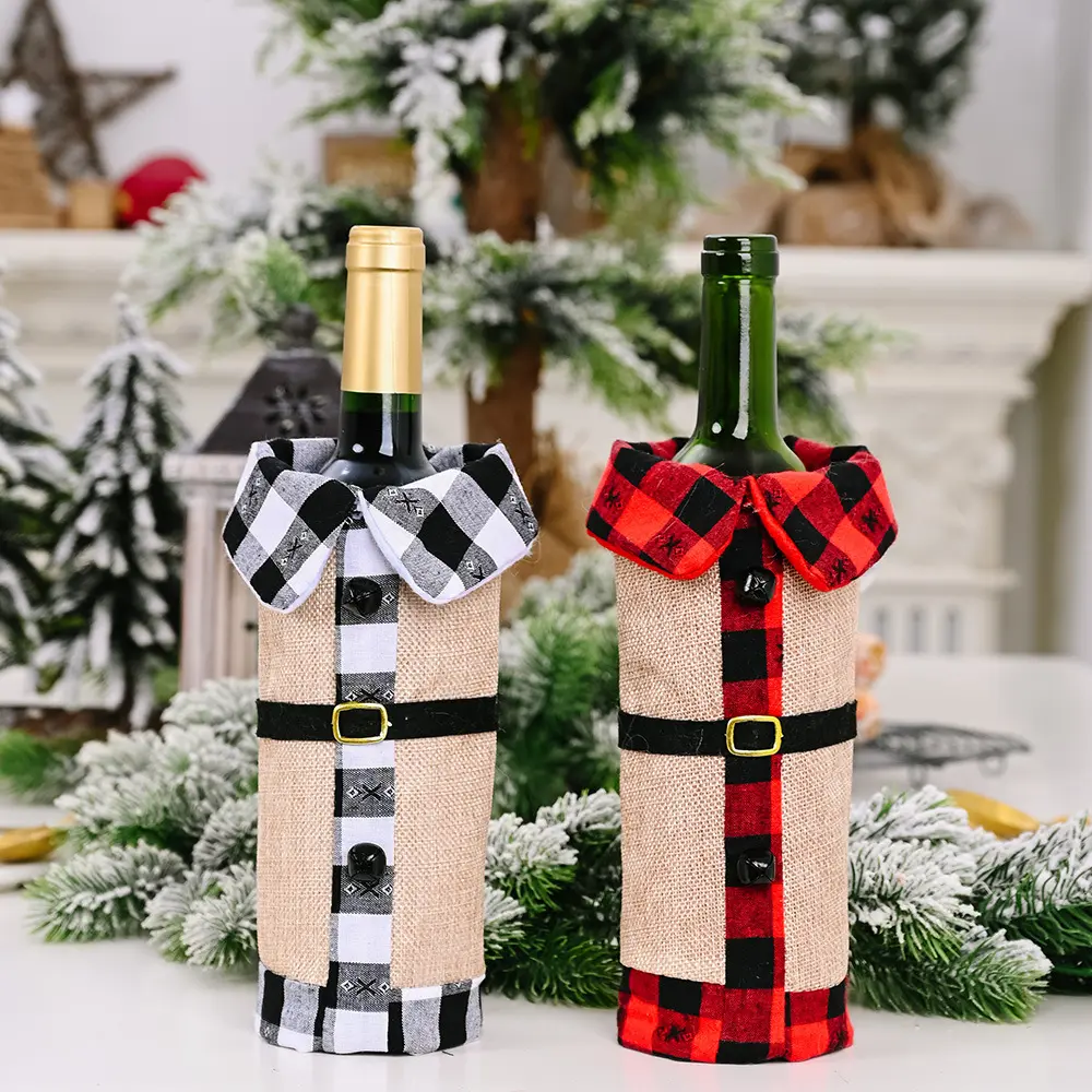 Bolsas navideñas para cubrir botellas de vino, cubierta de Santa para botellas, bolsa de regalo, decoración para mesa de Navidad y fiestas, Feliz Navidad