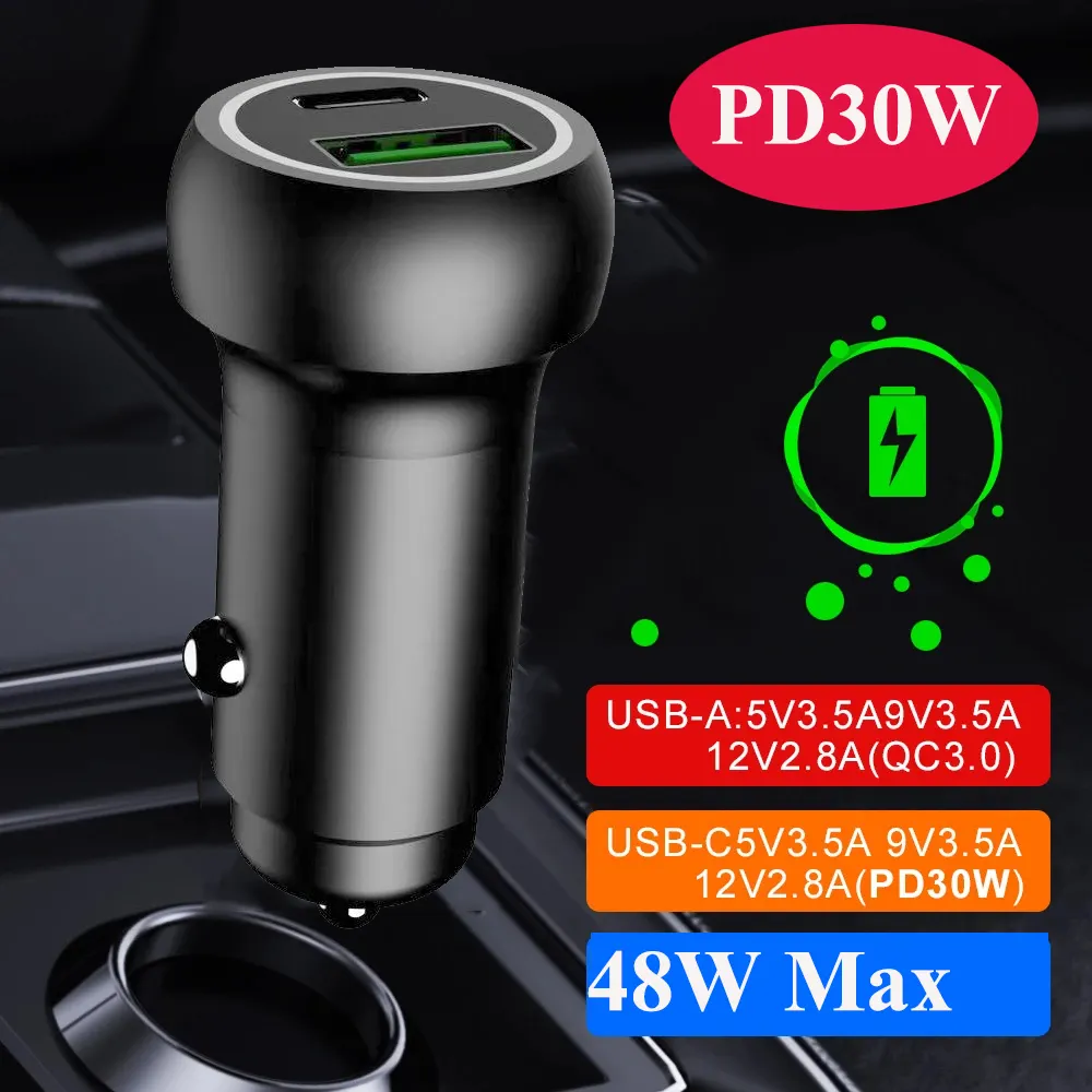 48W QC3.0 18W PD30W USB C Car Charger Cigarette Lighter for iPhone 15 14 13 12 11 Pro Max Plus Samsung S24 Ultra S23 S22 Pixel