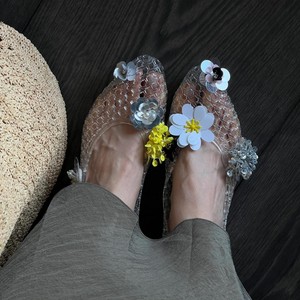 Chaussures plates en gelée argentée scintillante, style ballerines, à enfiler, transparentes, à lacets, décontractées et habillées - Product Image 4