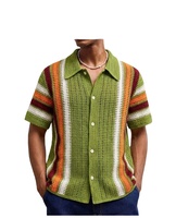 OEM Sommer Atmungsaktiver Gestreifter Knopf-Cardigan mit Halben Ärmeln Lässiger Lockerer Herren-Strickpullover Top Jumper Pullover
