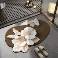 Tapis de salle de bain antidérapant haut de gamme, design papillon 3D, style luxe léger ; Tapis de salle de bain en terre de diatomée ; Tapis